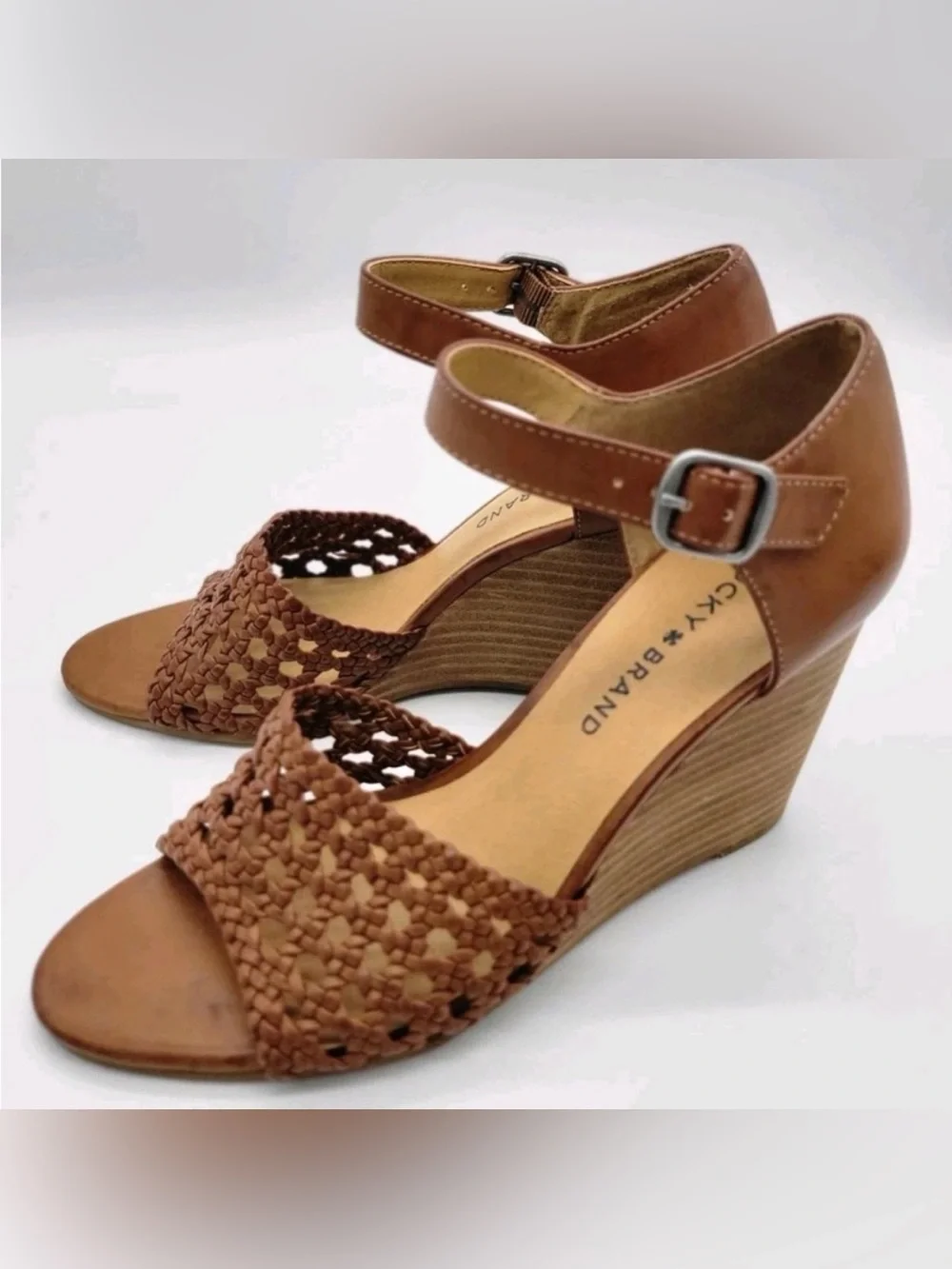 Lucky Brand Brown Leather Strappy Platform Wedge Sandals Boho Summer Shoes
